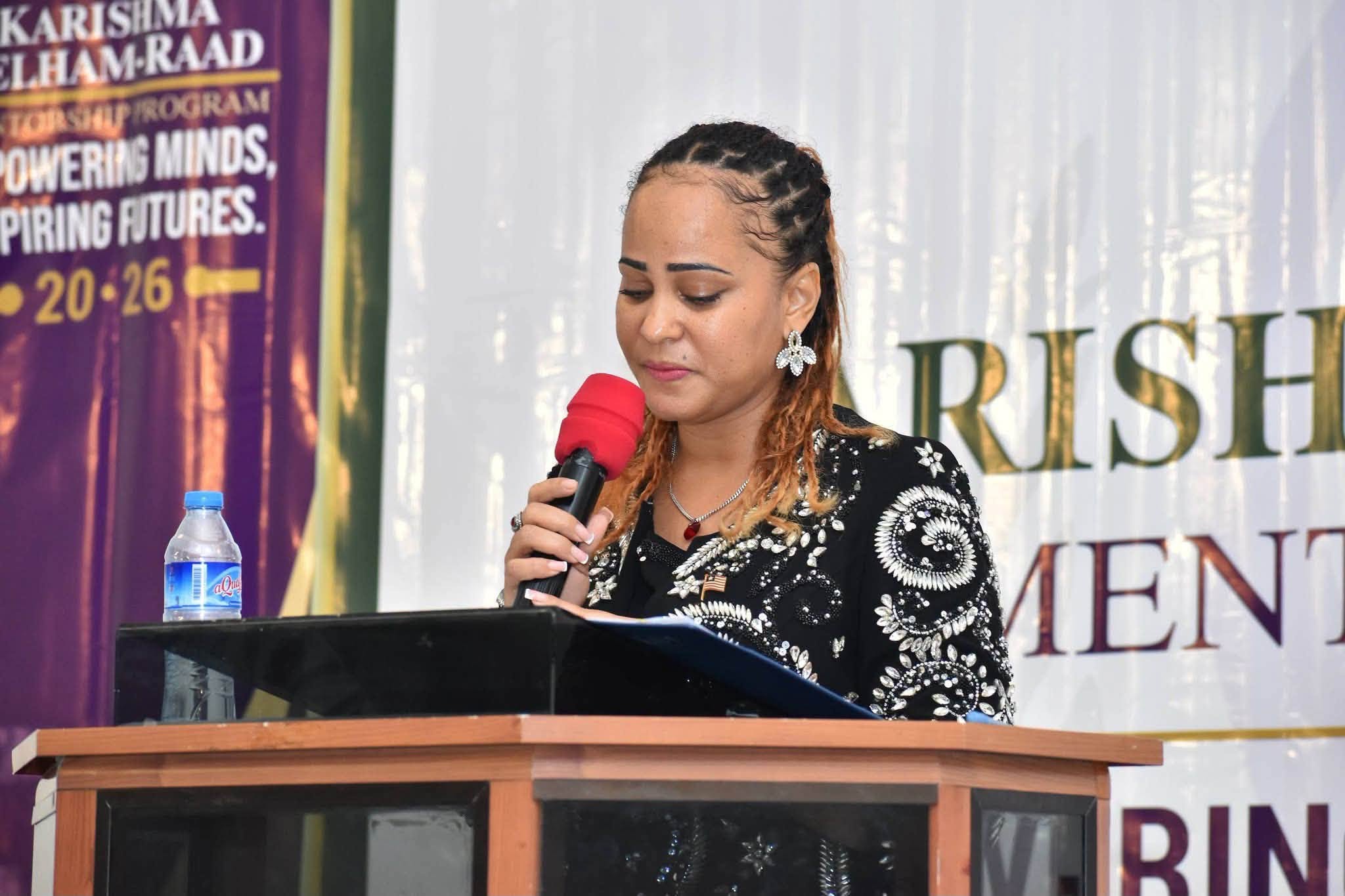 Hon. Karishma Pelham-Raad delivering an address at the Cohort 1 mentorship program