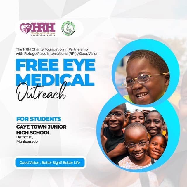 Free Eye Medical Outreach flyer for students at Gaye Town Junior High School