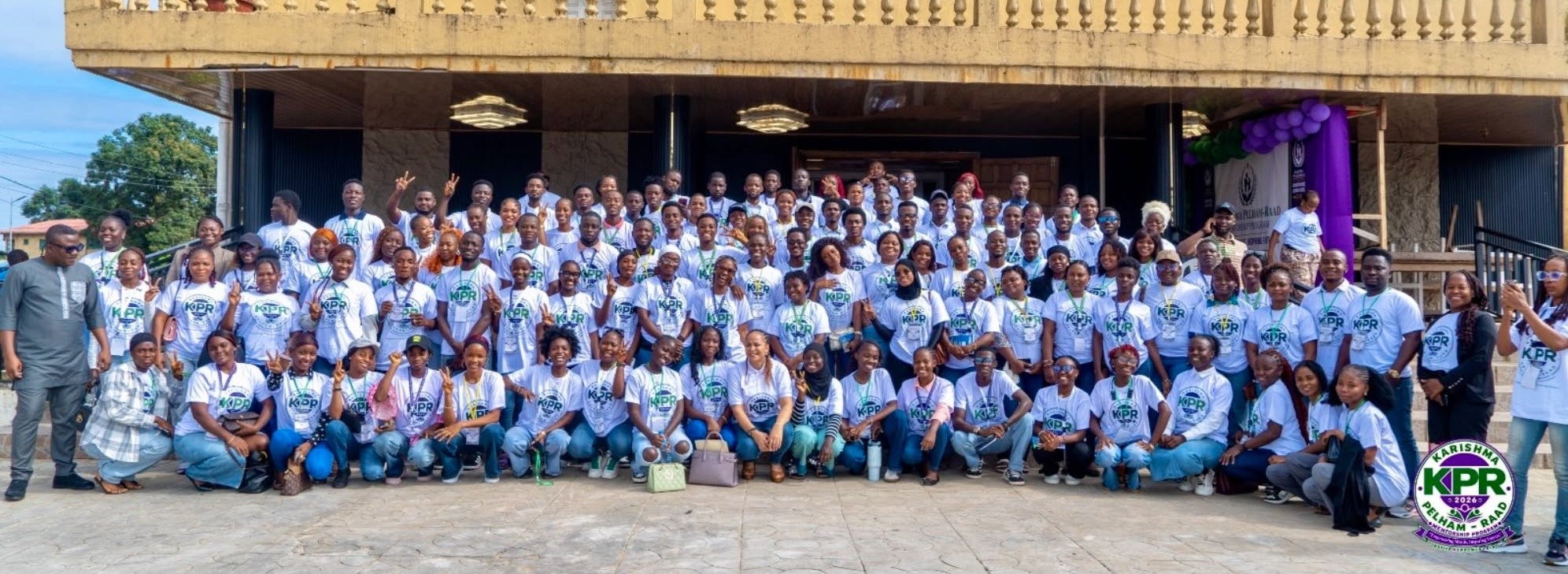 KPR Mentorship Program fellows and team gathered outside Paynesville Town Hall