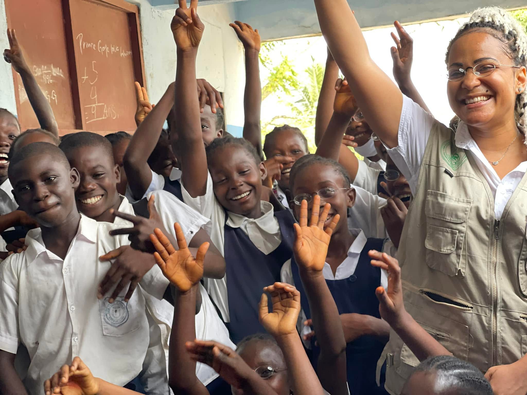 Students celebrating improved vision during the free eye-health outreach
