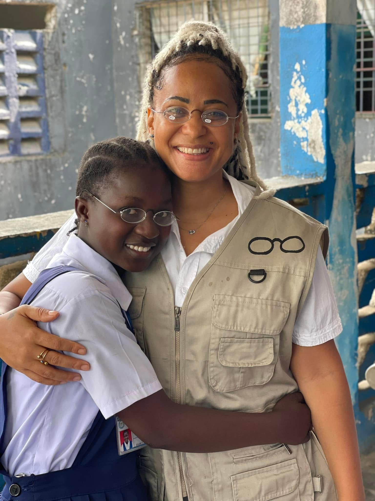 Hon. Karishma Pelham-Raad supporting a student during the school eye-health outreach